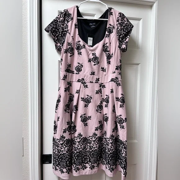 city chic dress lace flock ballet pink